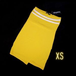 Slit Yellow Mini Tube Dress w Stripes